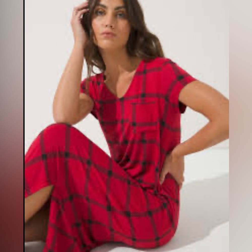 Soma Cool Nights Long Sleepshirt- Serenity Plaid